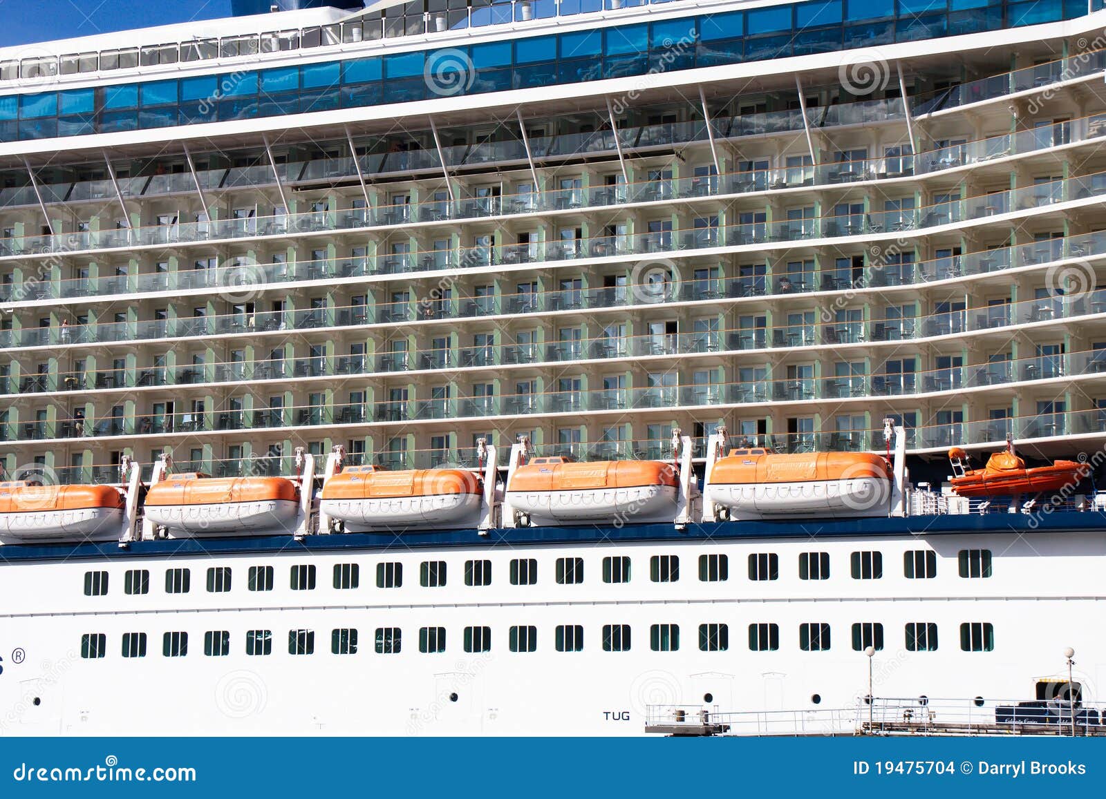 Lifeboats between Balconies and Portholes Stock Photo Image of