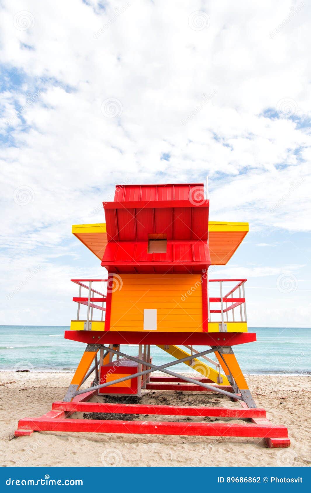 Lifeguard House Red Orange Color On Sandy Beach Miami Florida Stock Photo Image Of Guard Color 89686862