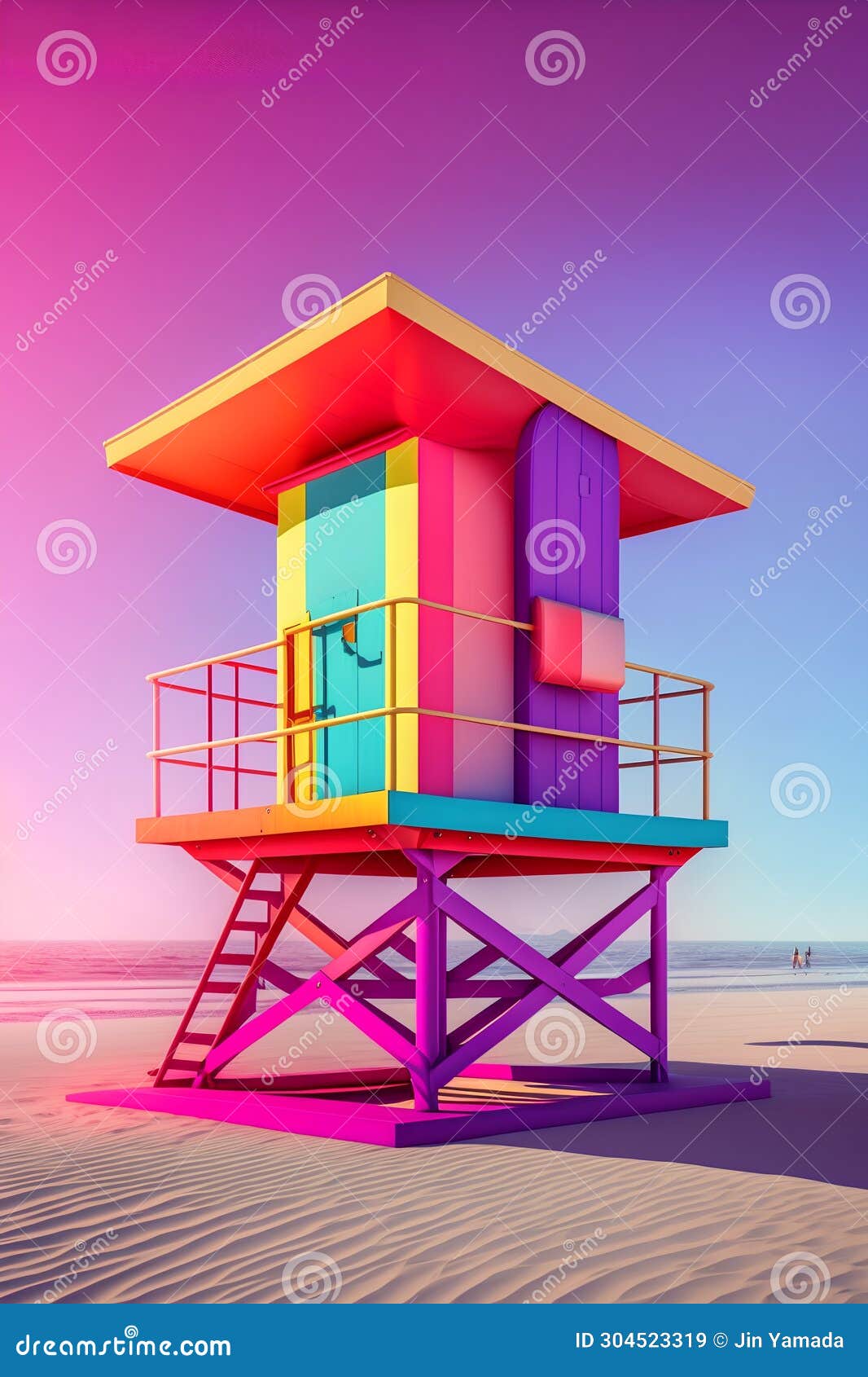 Lifeguard Tower on the Beach. 3D Illustration. Render Stock