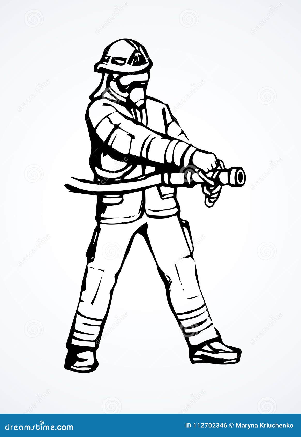 Firefighter Vector Drawing Stock Illustration Illustration Of