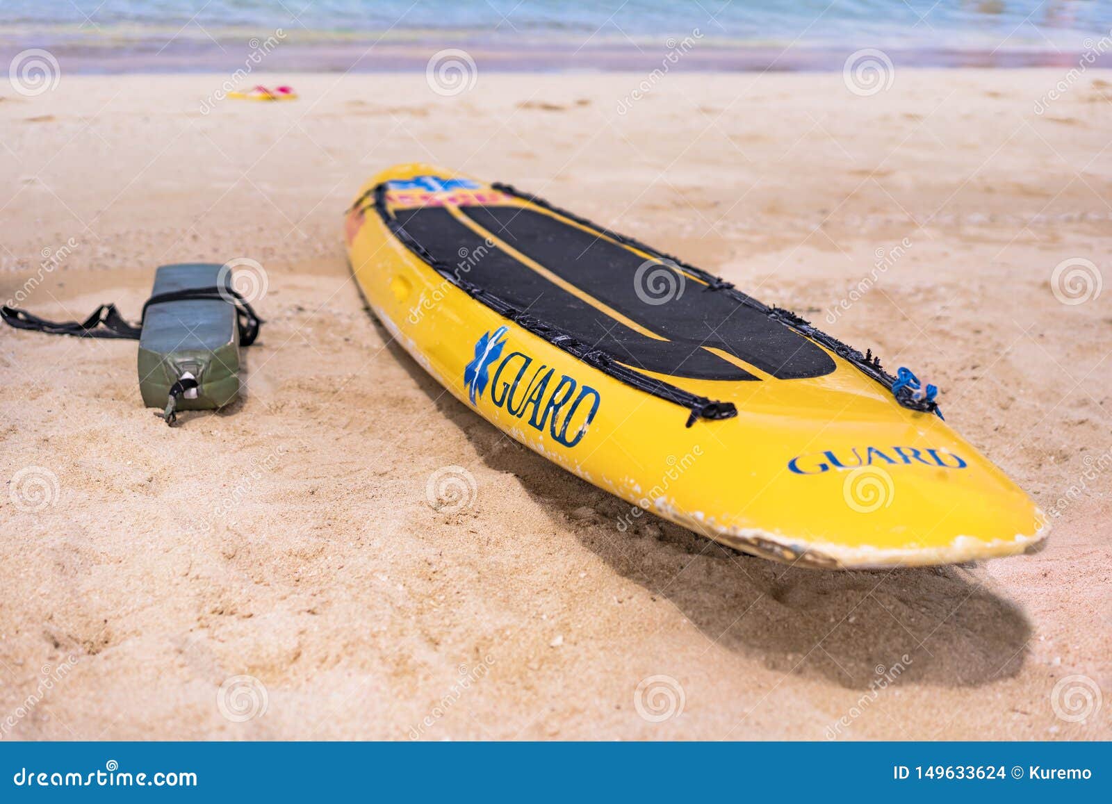 Lifeguard Yellow Board and Buoy on the Sandy Beach Naminoue in Naha ...