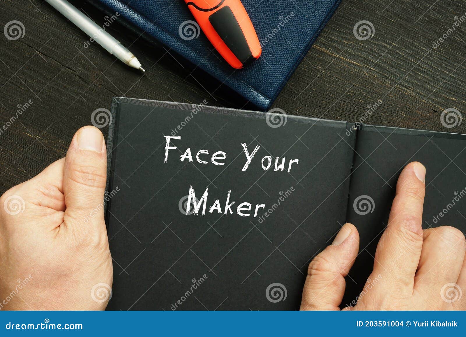 Lifestyle Concept about Face Your Maker with Sign on the Sheet Stock