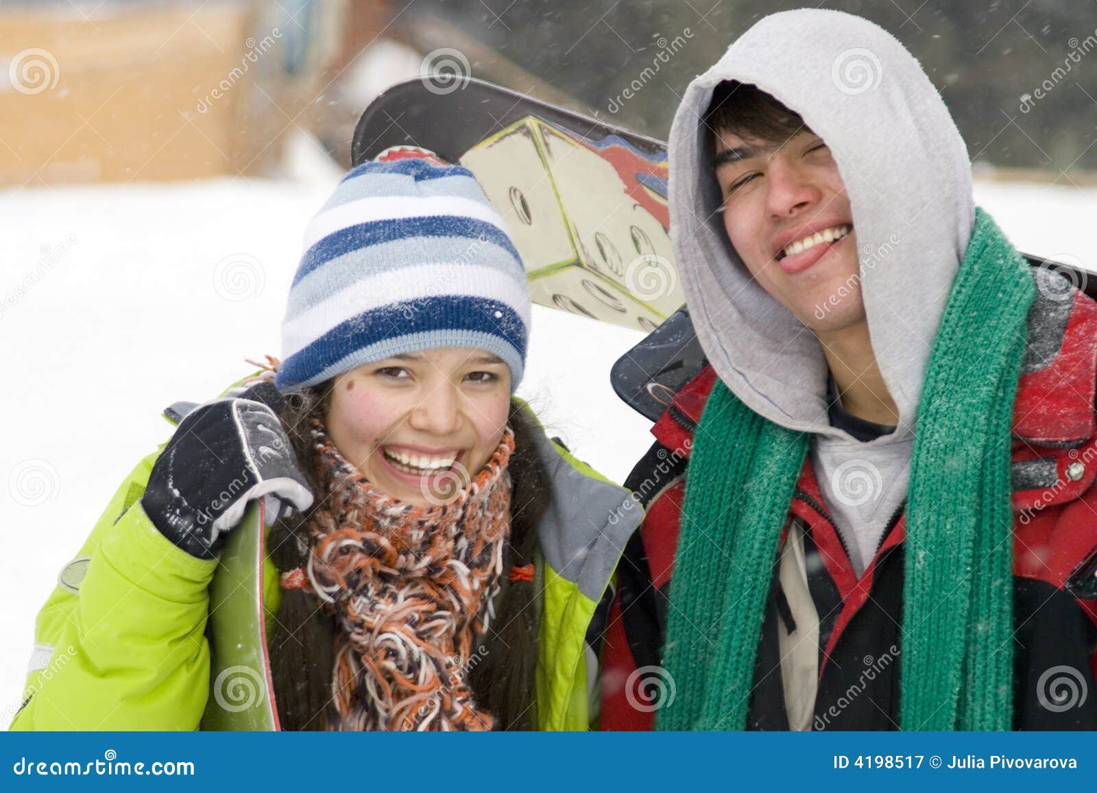 A Lifestyle Image of Two Young Snowboarders Stock Image Image of