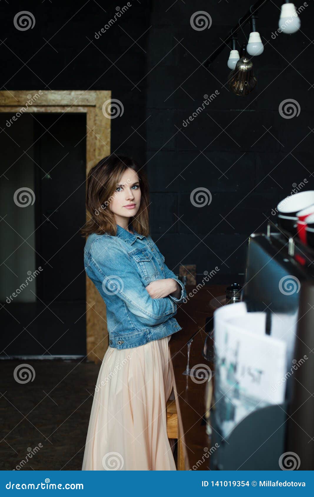 lifestyle portrait of cheerful girl in cafee house