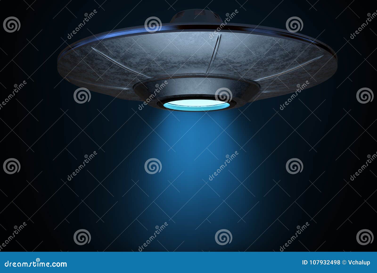 Light Beam From Flying Spaceship 3d Rendered Illustration