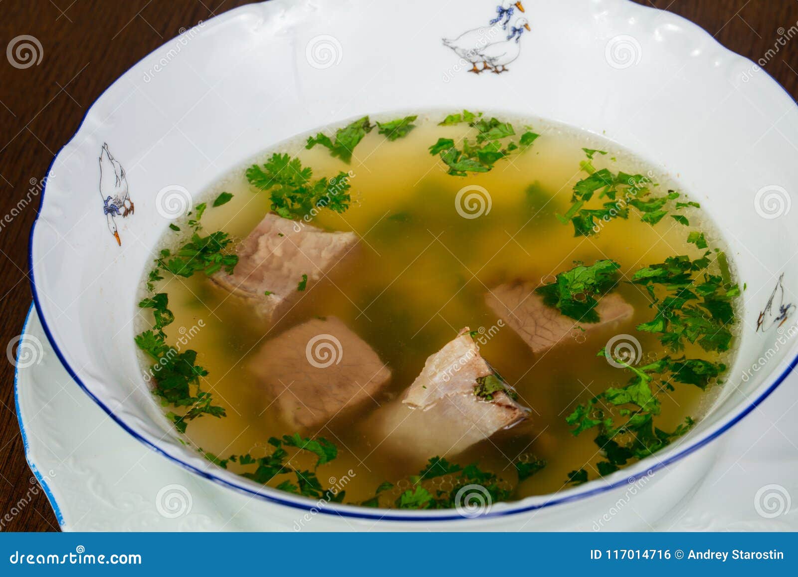 Beef soup with herbs stock photo. Image of delicious 117014716