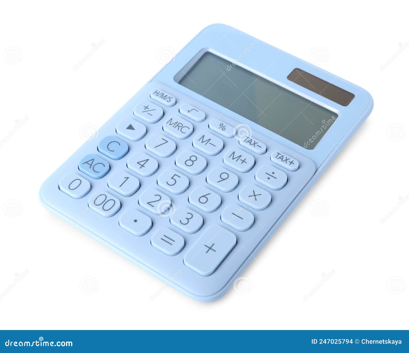 Light Blue Calculator on White Background. School Stationery Stock