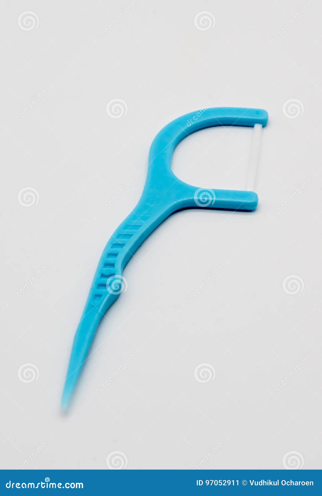 Light Blue Dental Floss Pick with Flat Thread and Wide Bow for D Stock