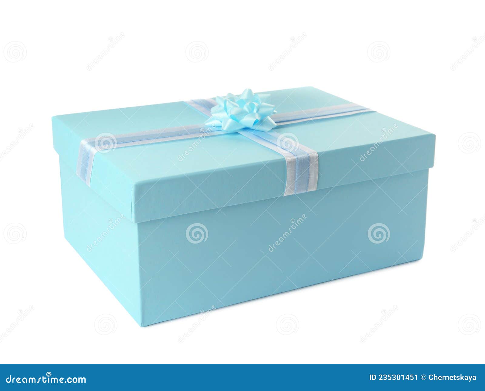 Light Blue Gift Box with Bow Isolated on White Stock Image Image of