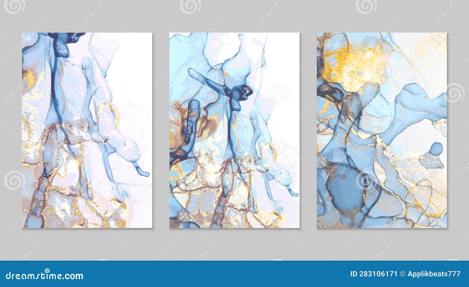 Light Blue and Gold Marble Abstract Textures Stock Vector