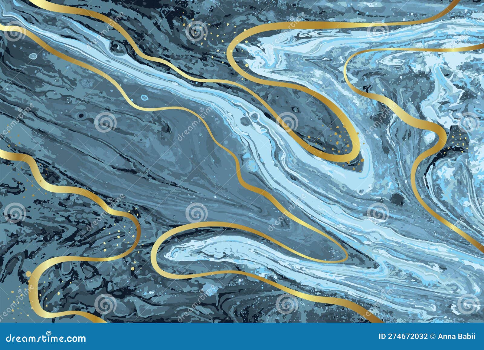 Light Blue and Gold Marble Abstract Vector Background Stock