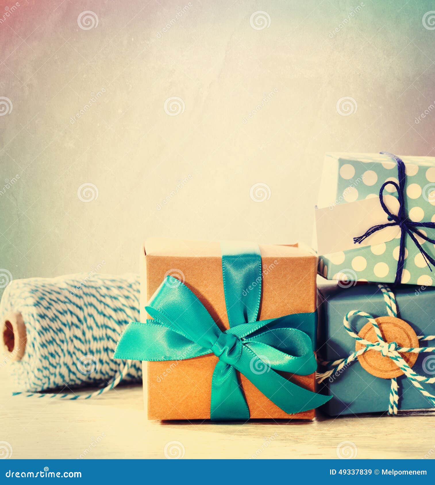 Light Blue Handmade Gift Boxes Stock Image Image of holiday