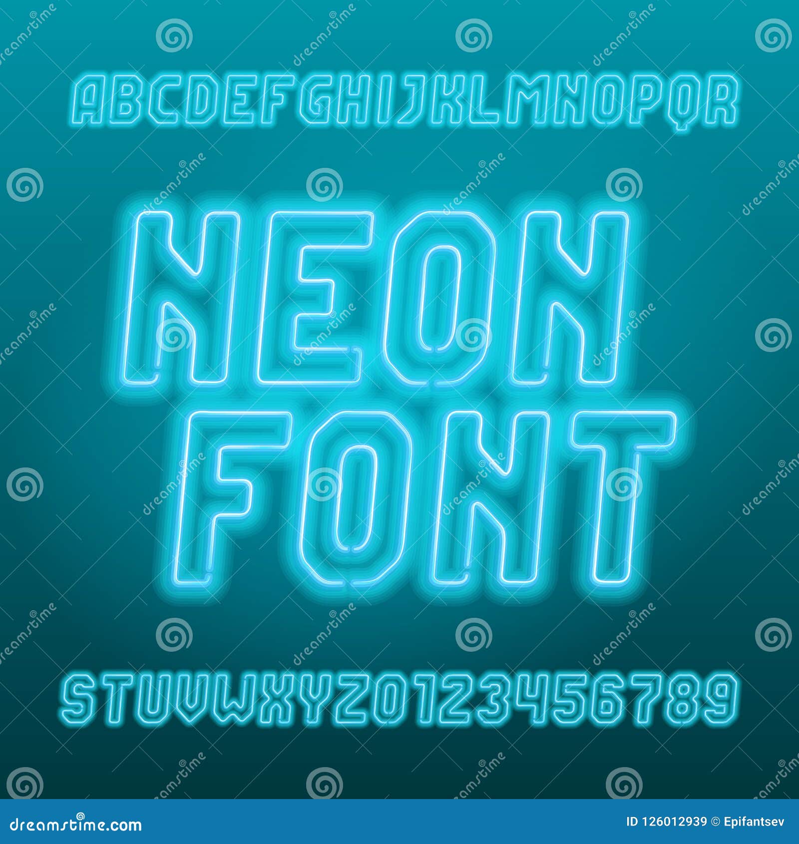 Light Blue Neon Tube Alphabet Font. Neon Color Oblique Letters, Numbers ...