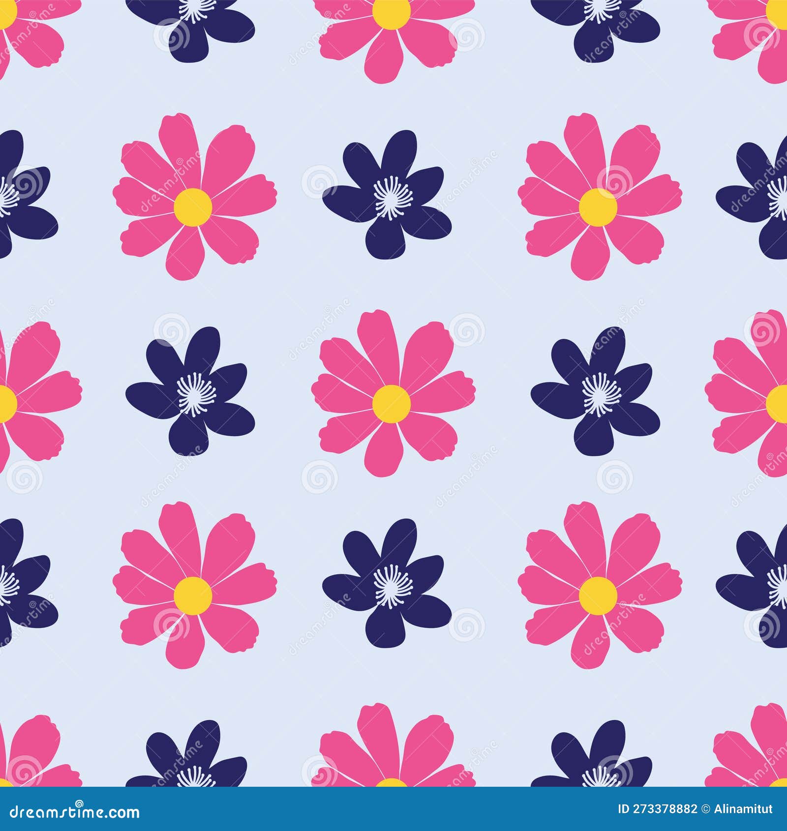 Light Blue Pink Floral Seamless Pattern Background Print Stock Vector