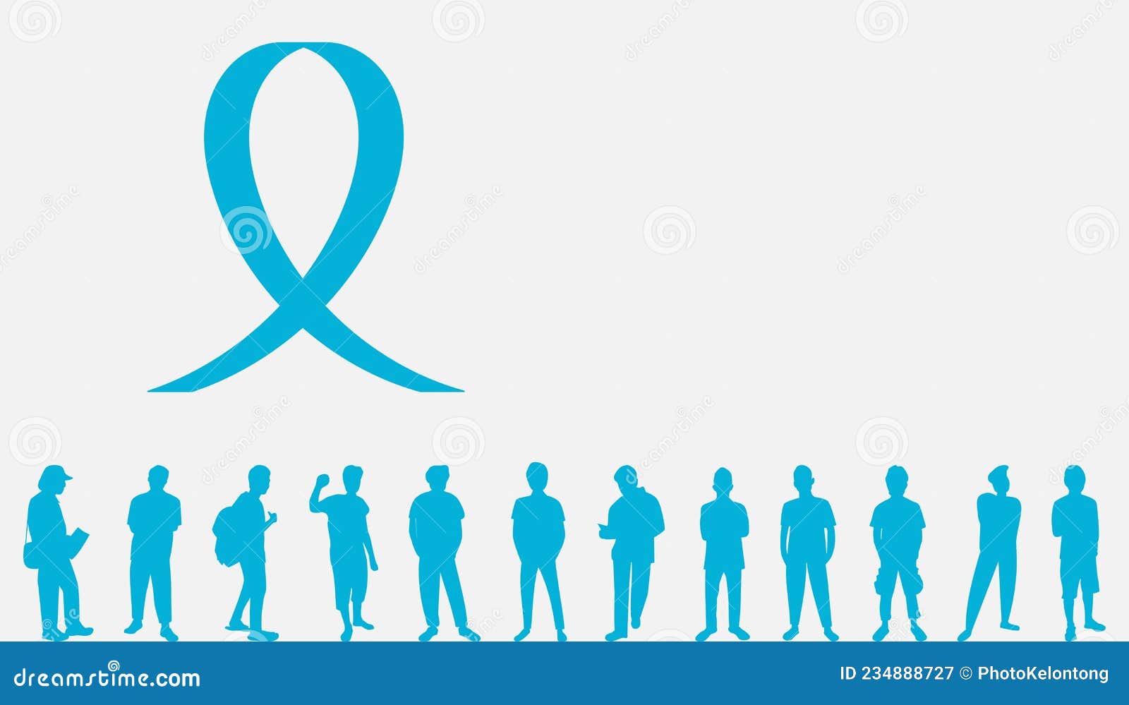 light blue ribbon with rows of men on a white background. international men's day background and copy space area.