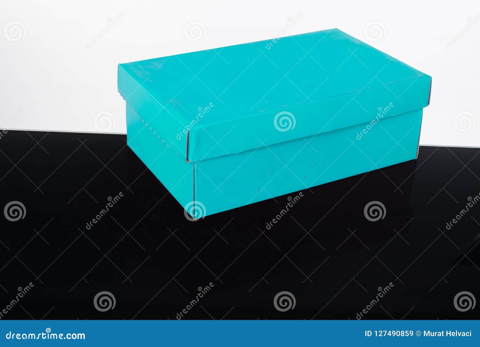 Light Blue Shoe Box Black Floor Stock Image Image of leather, object