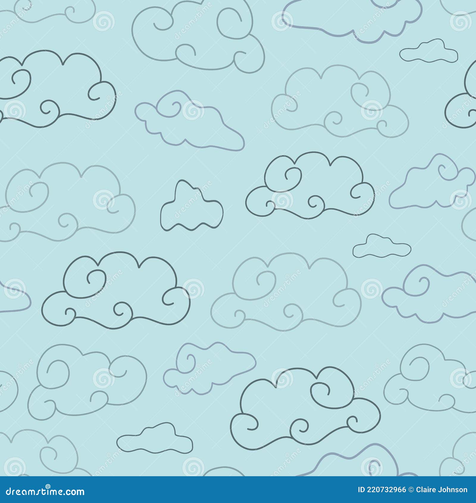light blue sky with line art clouds seamless pattern background