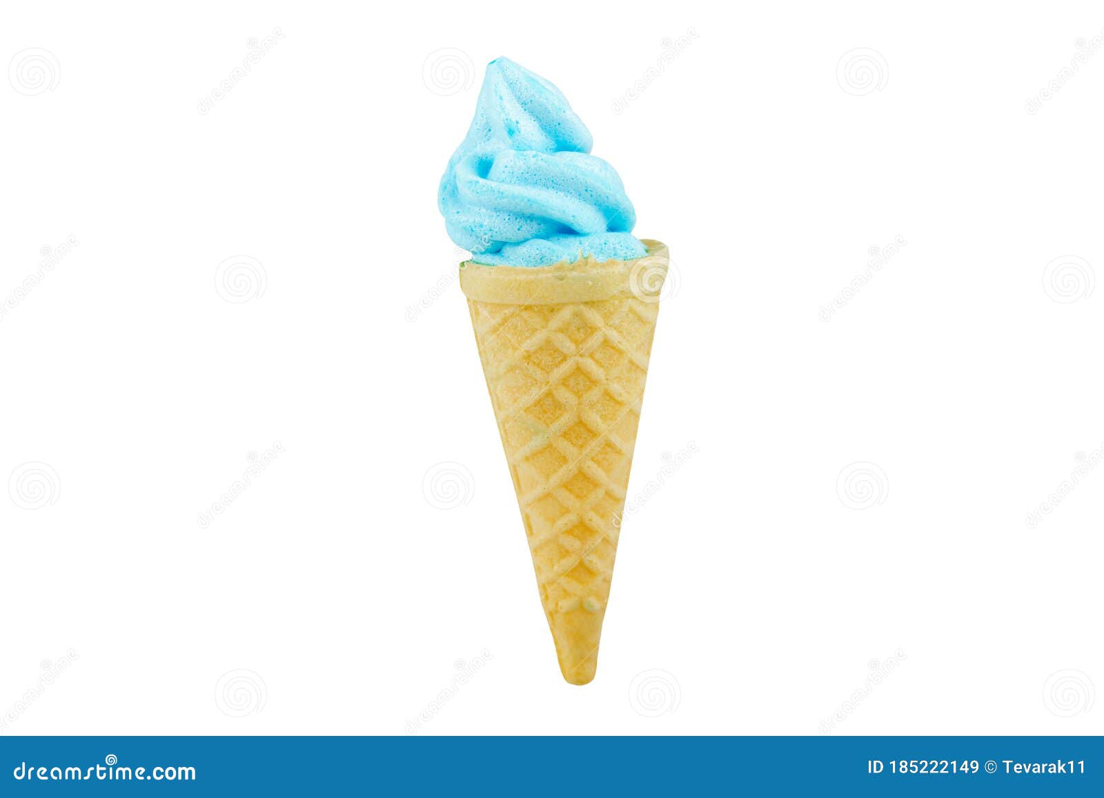 Light Blue Soft Serve Ice Cream Isolated on White Background with