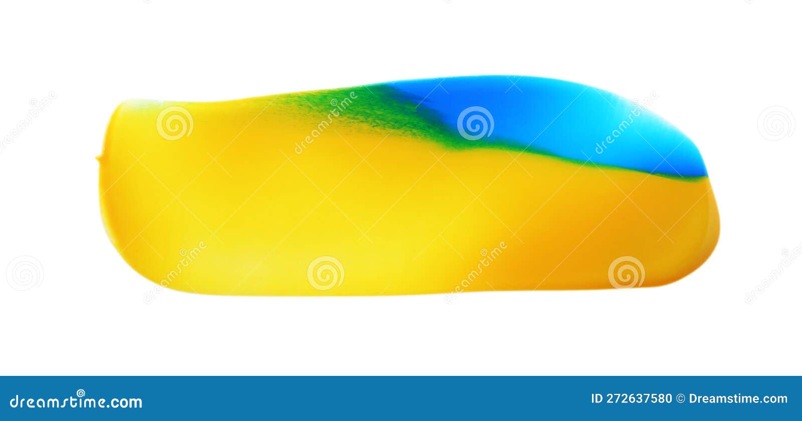 Light Blue and Yellow Paint Samples on White Background, Top View Stock