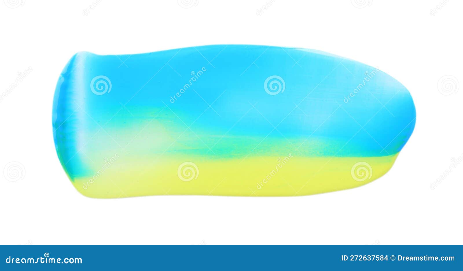 Light Blue and Yellow Paint Samples on White Background, Top View Stock