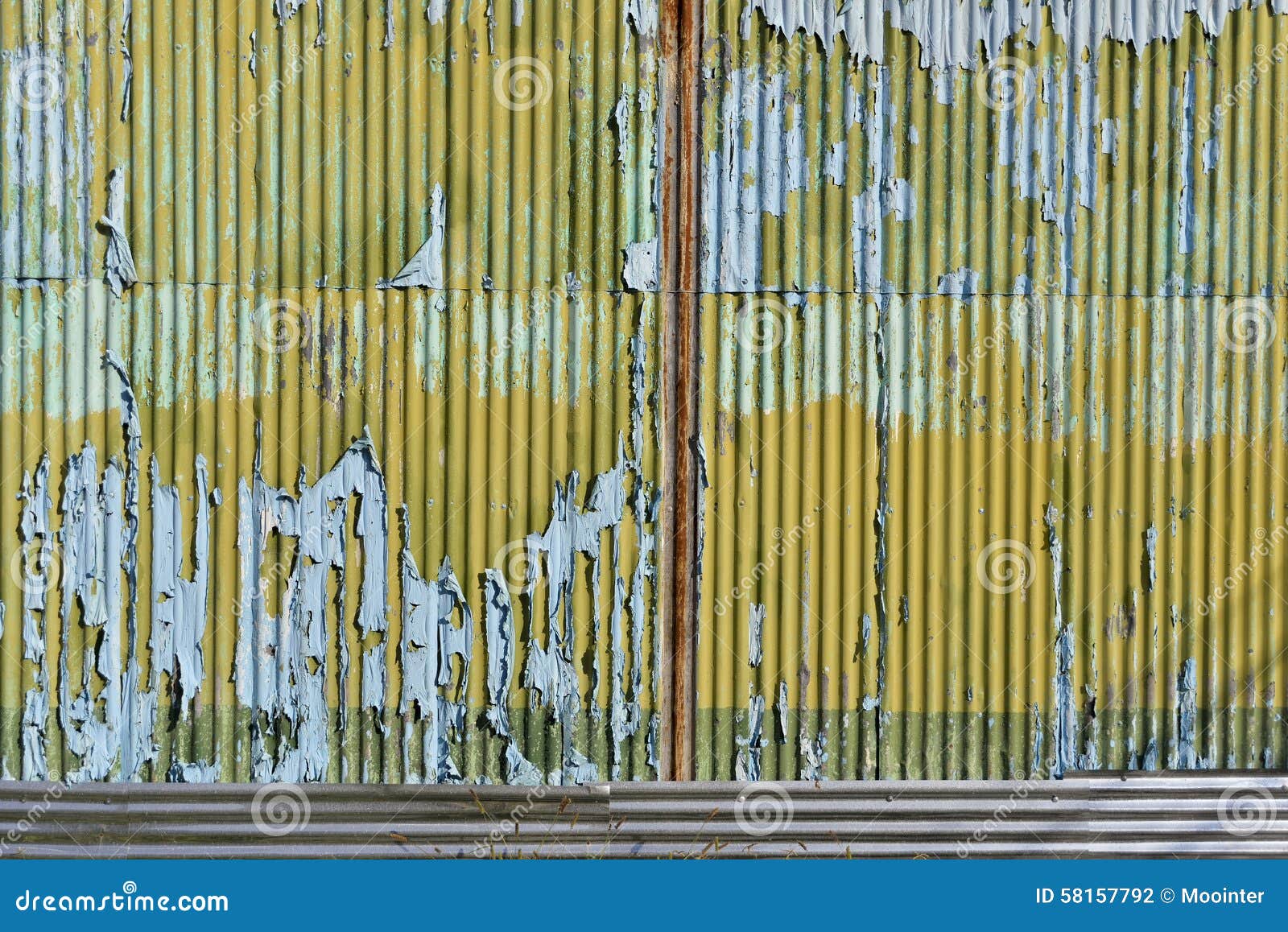 Light Blue and Yellow Paint with Scratch on the Galvanized Iron Stock