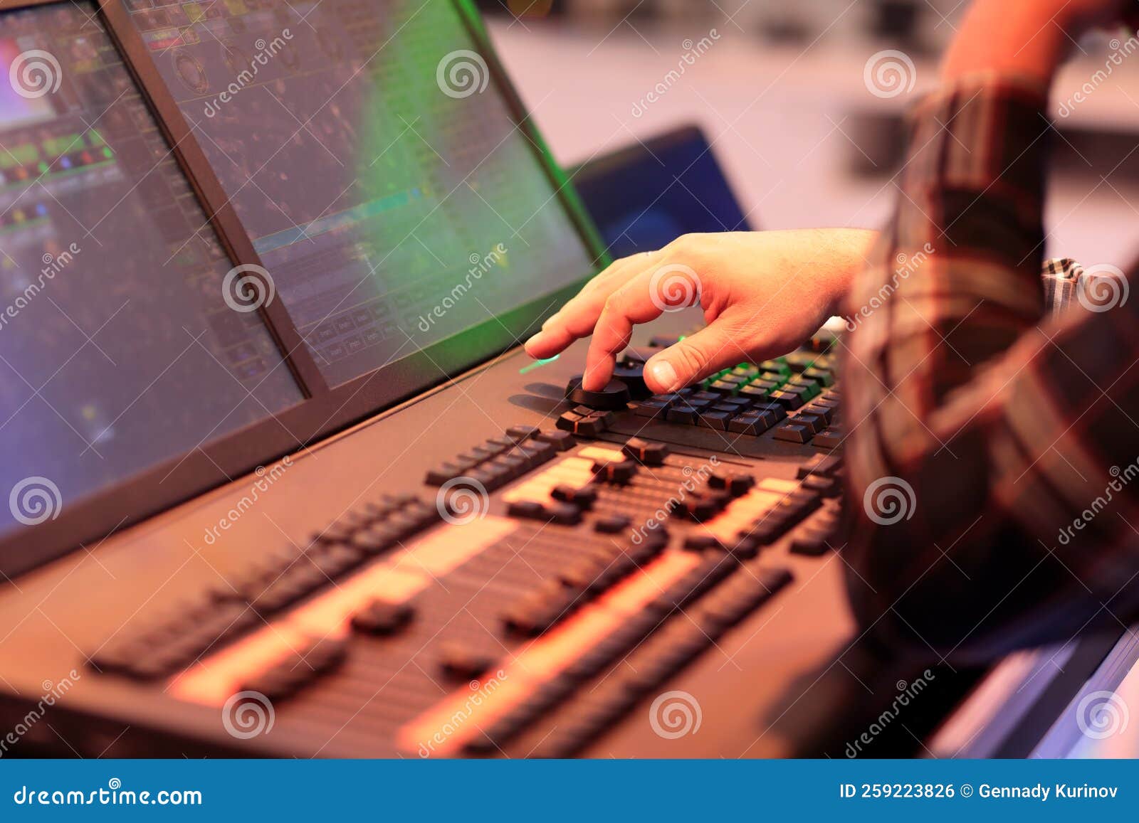 Light Board Operator Works with Lighting Console Stock Photo Image of