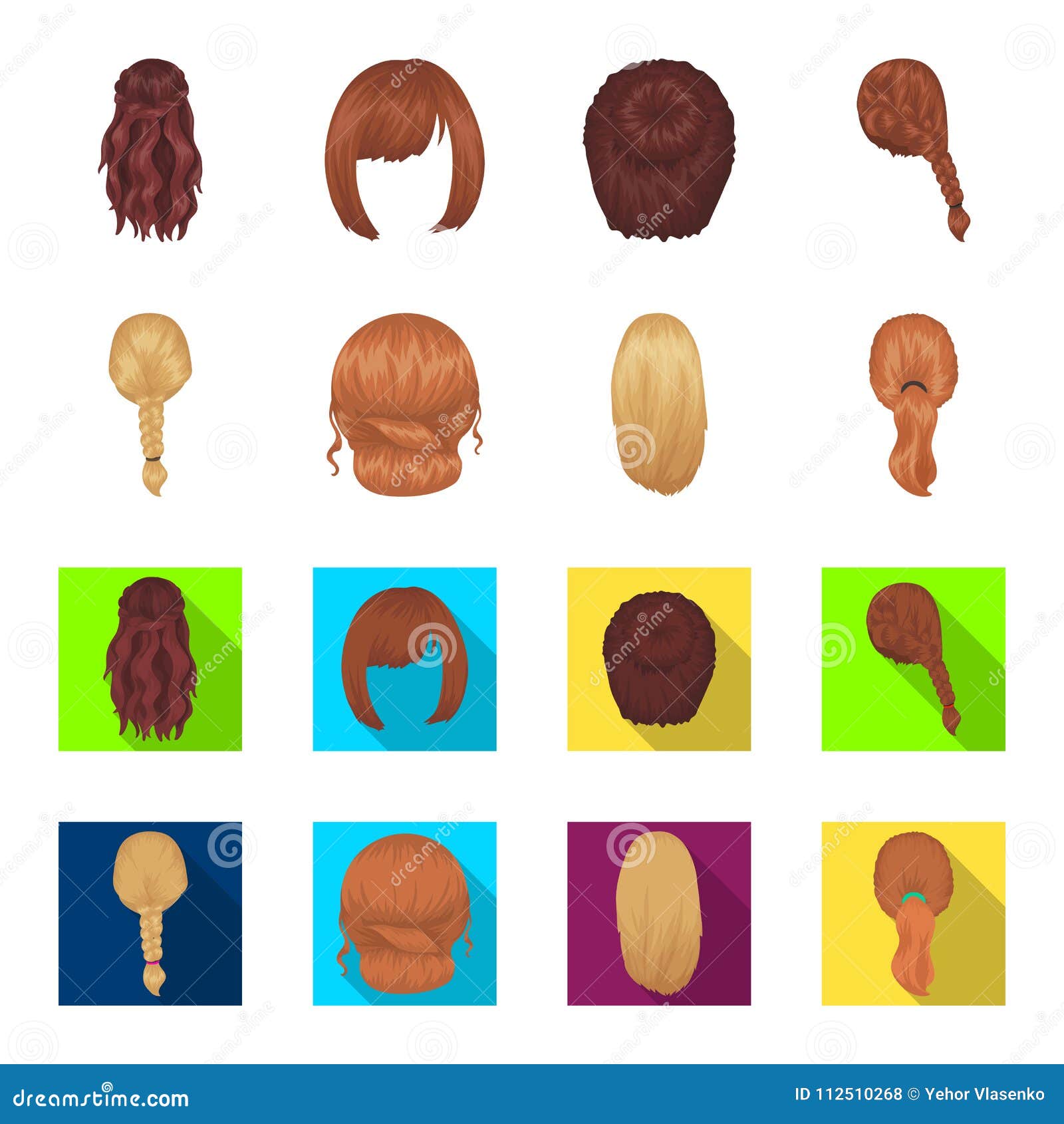 Light Braid, Fish Tail and Other Types of Hairstyles. Back Hairstyle Set  Collection Icons in Cartoon,flat Style Vector Stock Vector - Illustration  of short, pigtail: 112510268