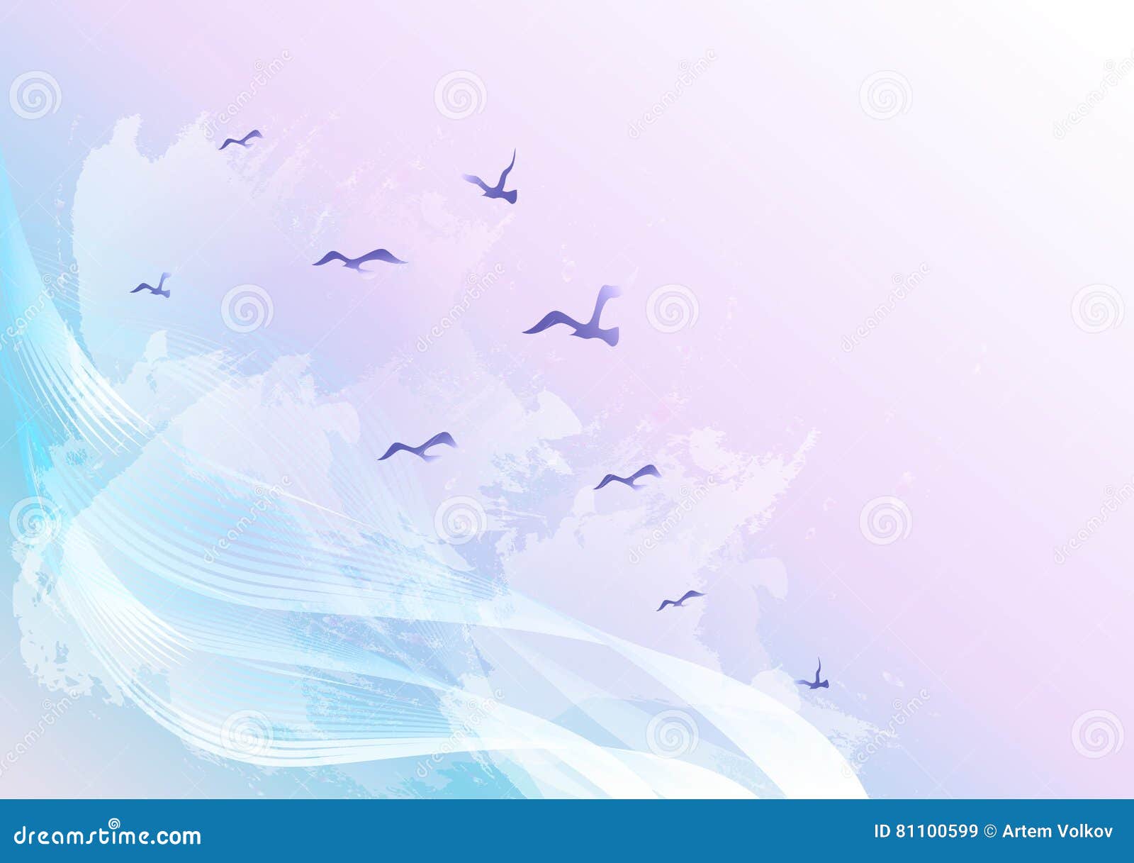 Light and Bright Abstract Sky Background with Birds Flying in the Clouds,  Waves and Water Spots Stock Vector - Illustration of element, frame:  81100599