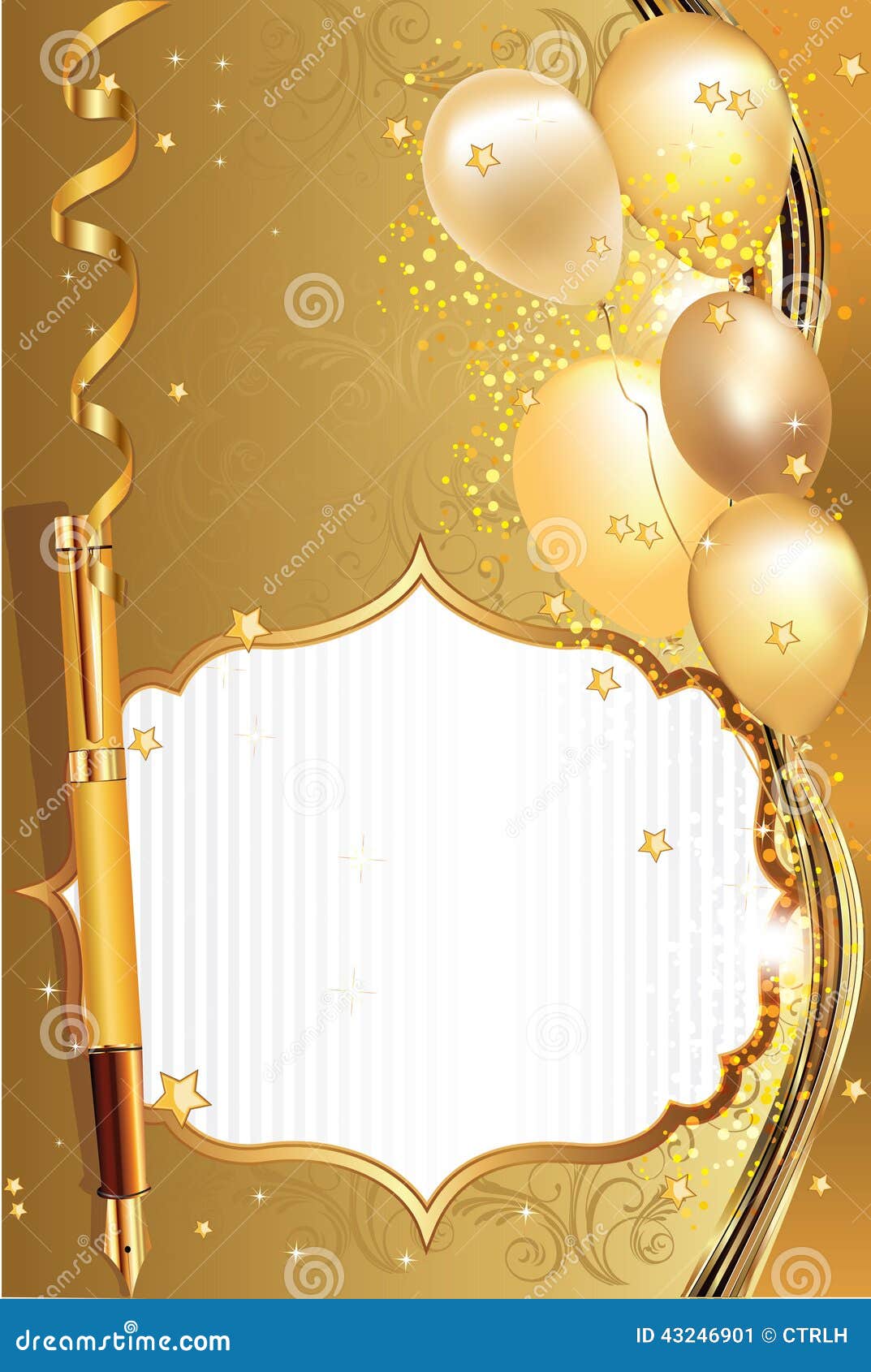 Light Brown Celebration Greeting Card With Balloons Stock 