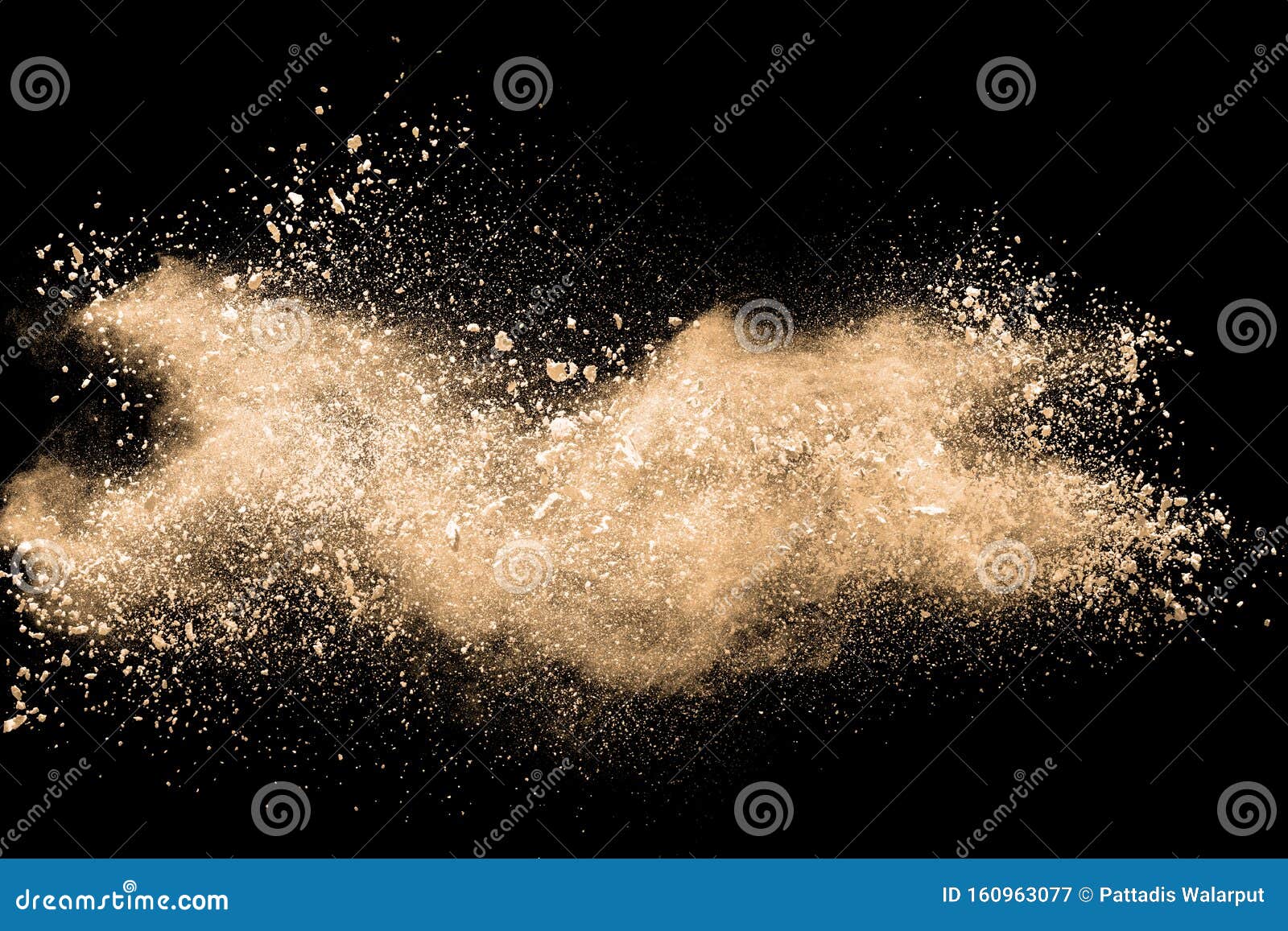 Light Brown Dust Explosion Cloud.Brown Particles Splatter on Black