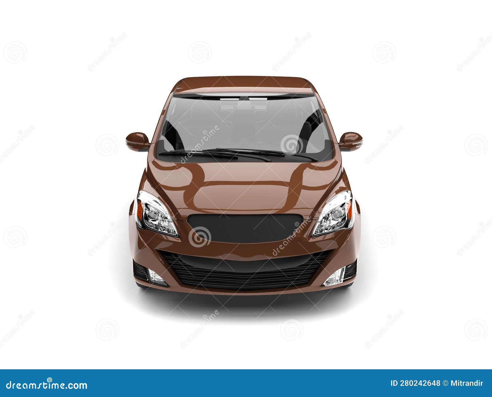 Light Brown Modern Small Compact Car Front Side View Stock
