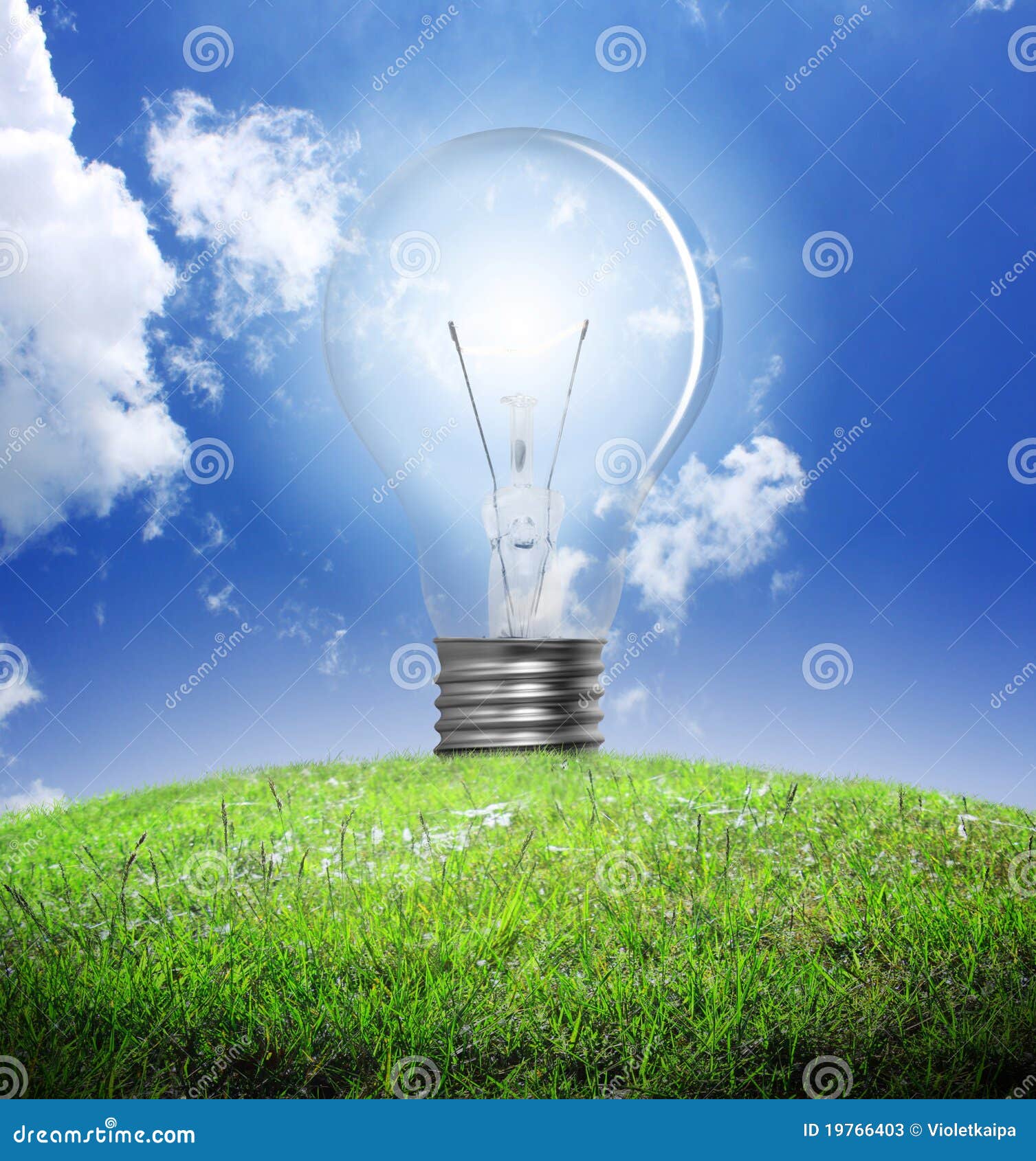 Light bulb in a green meadow