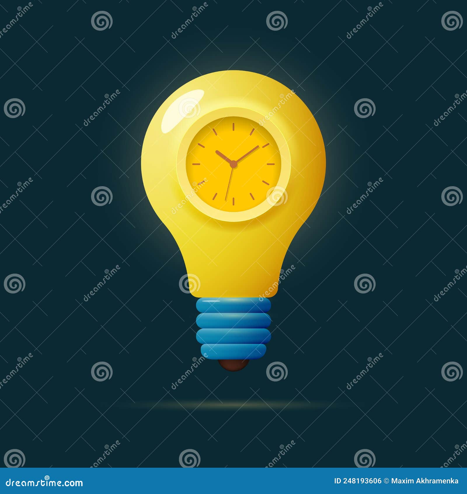 Light Bulb with Alarm Clock or Timer. Symbol of Idea and Inspiration