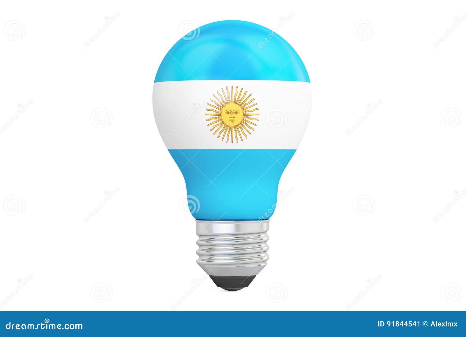 Light Bulb with Argentina Flag, 3D Rendering Stock Illustration