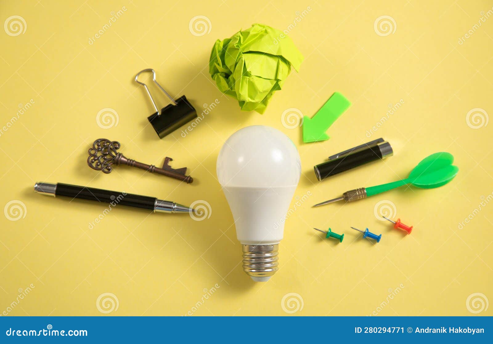 Light Bulb with a Business Supplies. Business Stock Image Image of