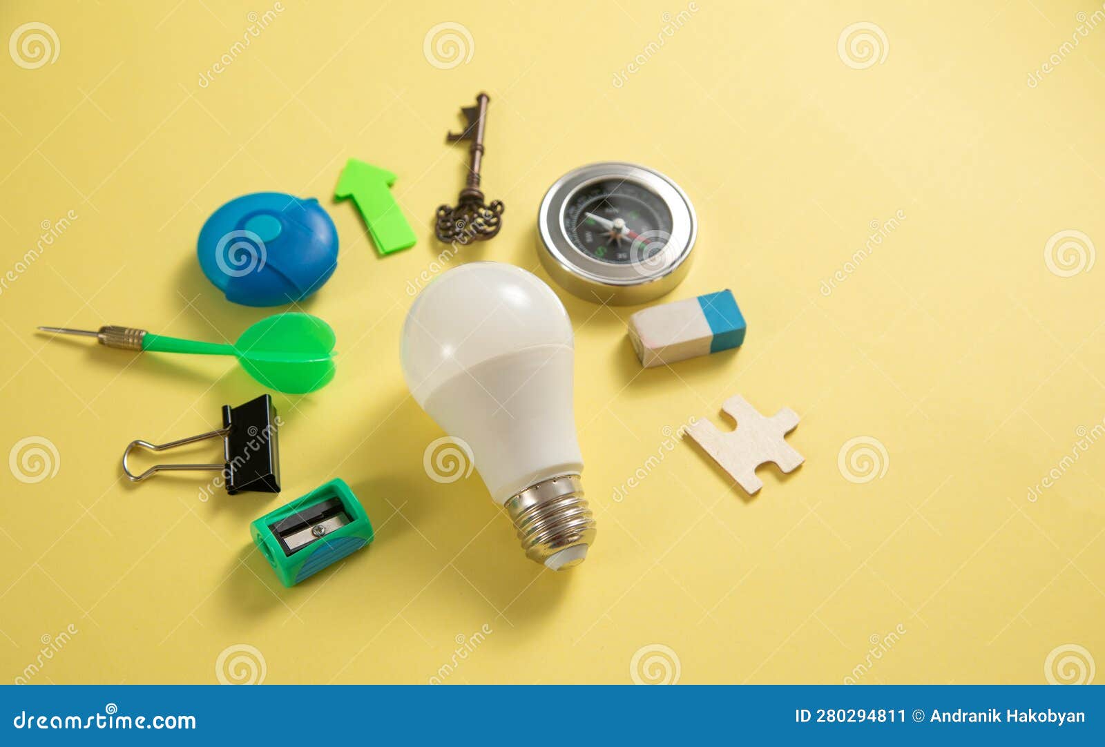Light Bulb with a Business Supplies. Business Stock Image Image of