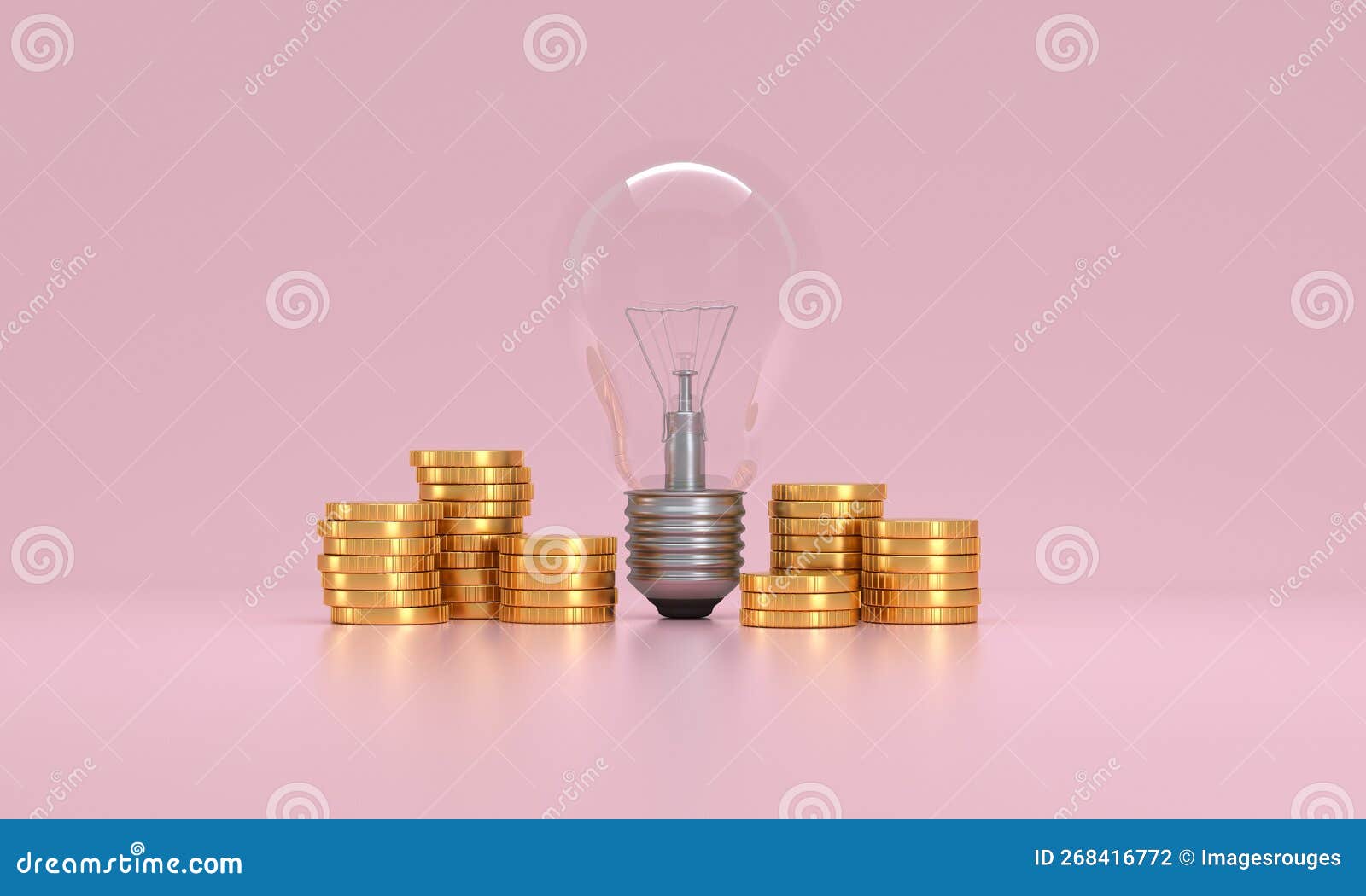 Light Bulb with Coins Stack. Creative Ideas for Saving Money Concept