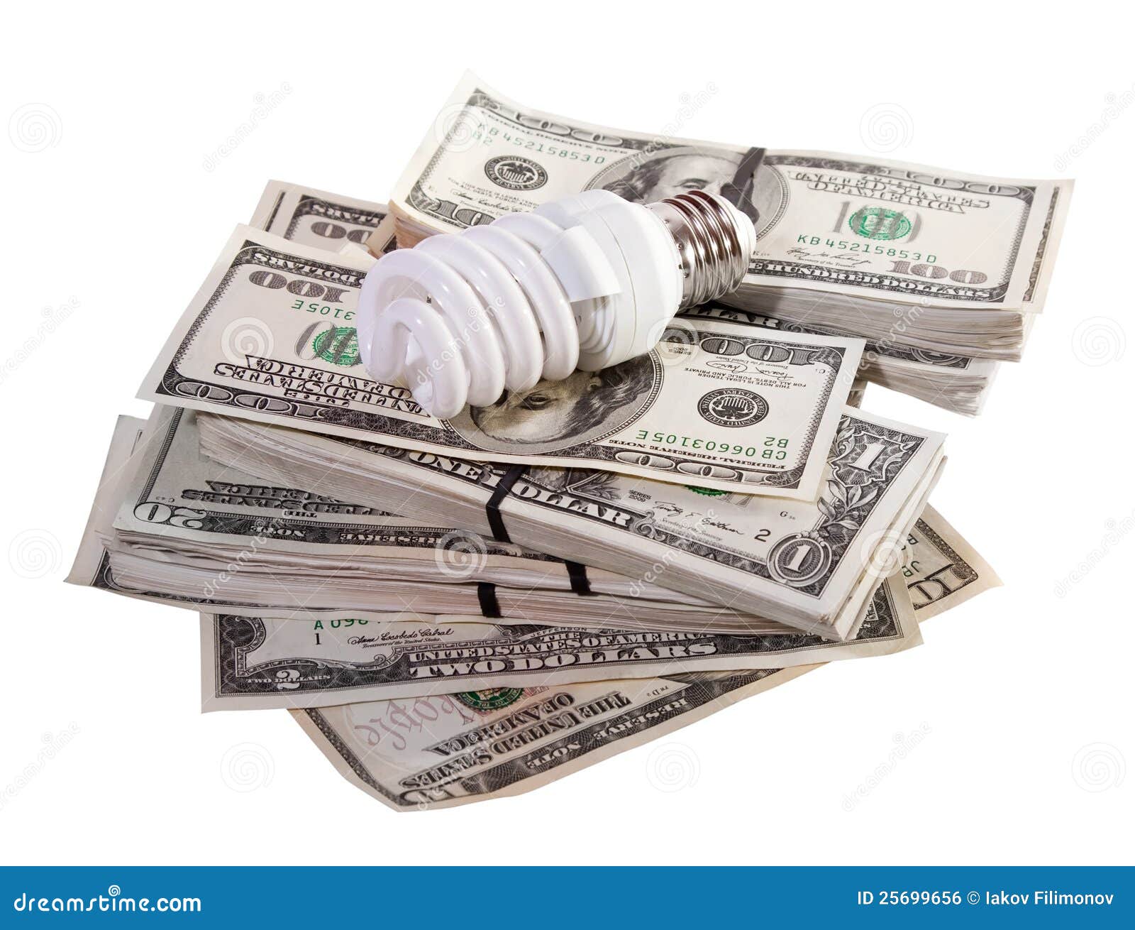 Light Bulb on Dollars. Isolated on White Stock Photo Image of economy