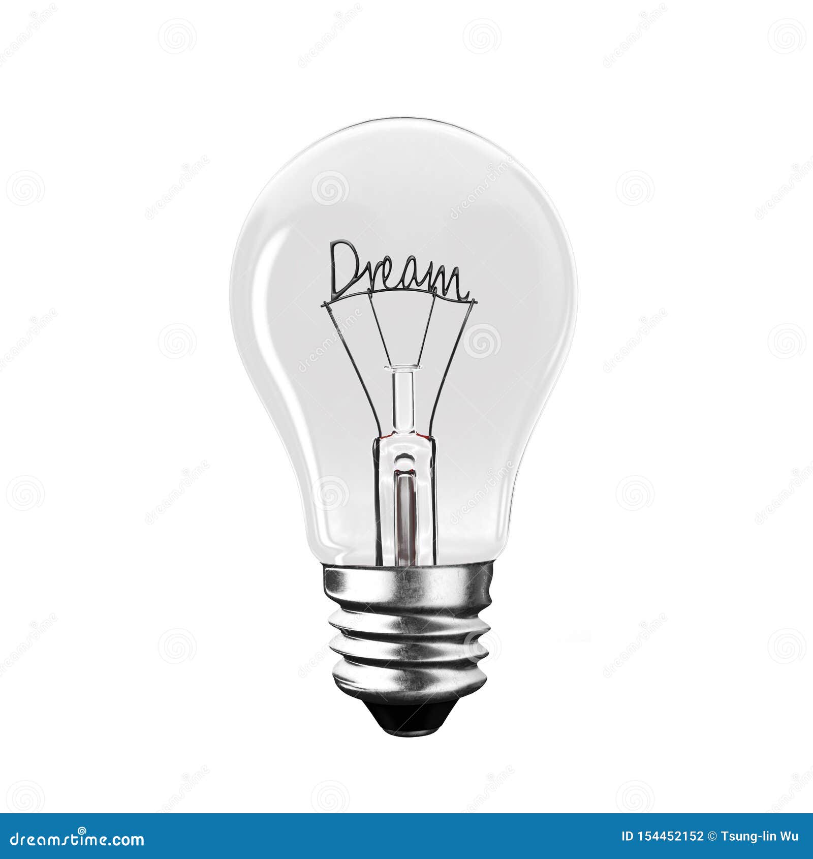 Light Bulb with Dream Word Wire Shape. 3D Rendering Stock Illustration
