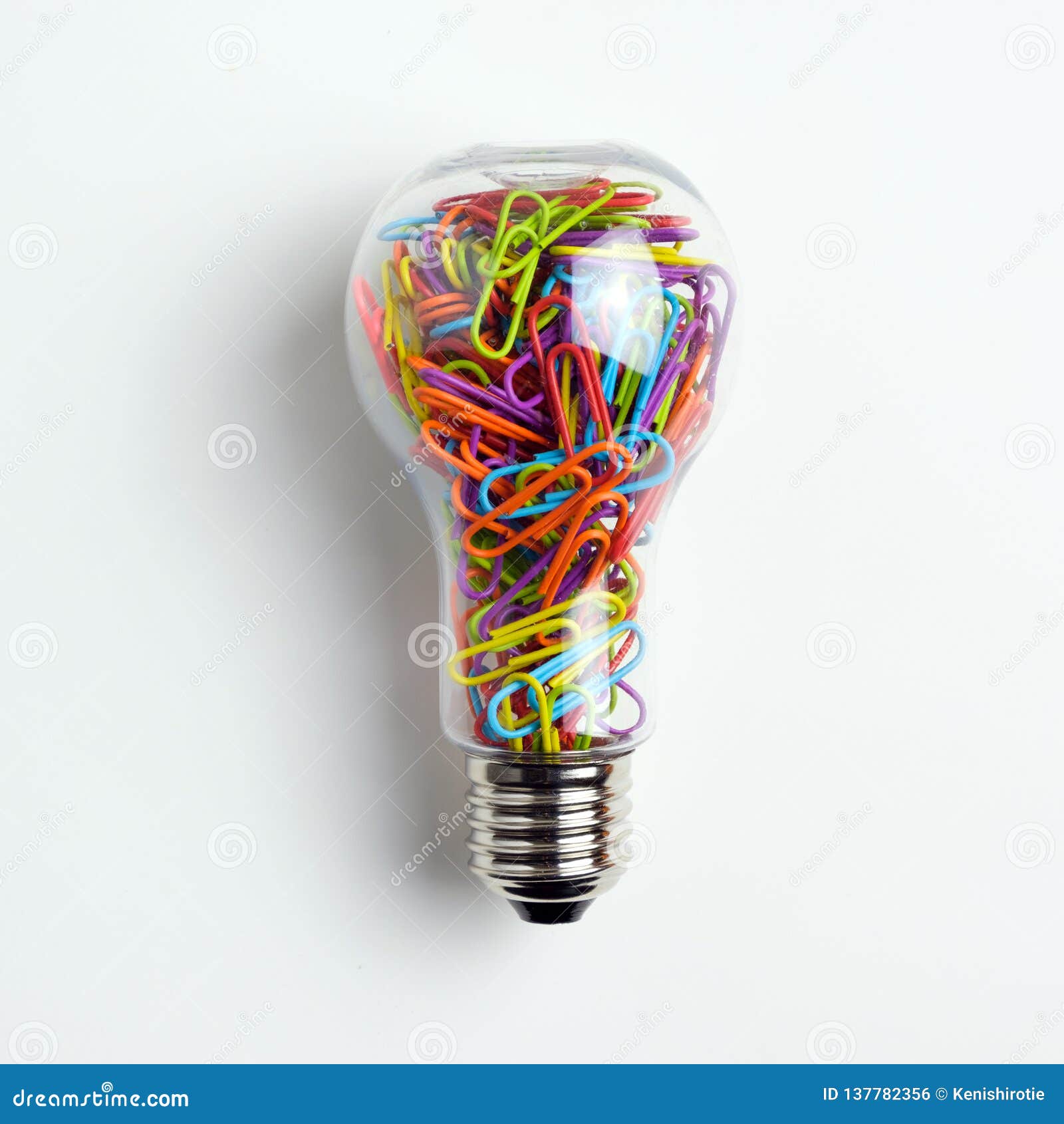 Light Bulb Filled with Colorful Paper Clips Stock Photo Image of