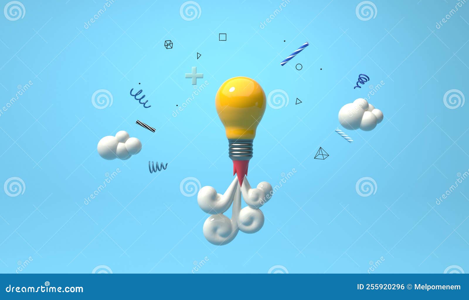 Light Bulb Flying To the Sky Like a Rocket 3D Stock Illustration