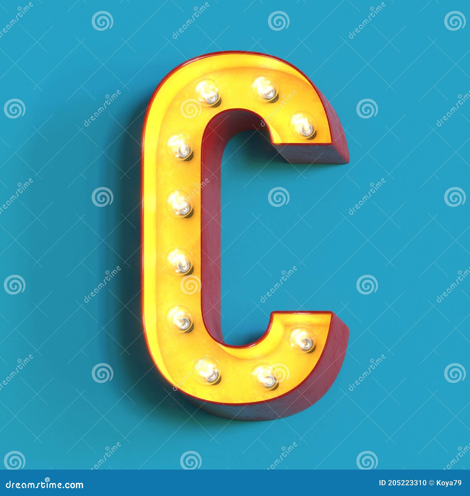 Light Bulb Glowing Font, 3d Alphabet Character, 3d Rendering, Letter C ...