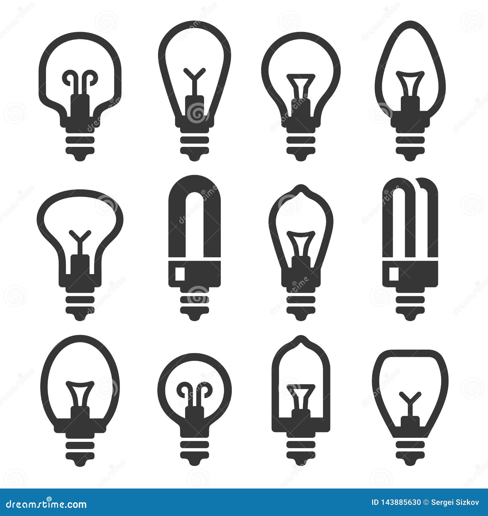 Light Bulb Icons Set on White Background. Vector Stock Vector Illustration of design, halogen