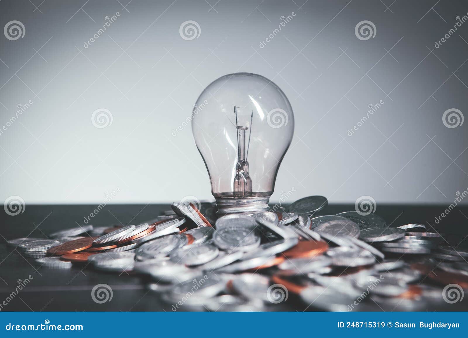 Light Bulb and Money on the Table Stock Image Image of bulb