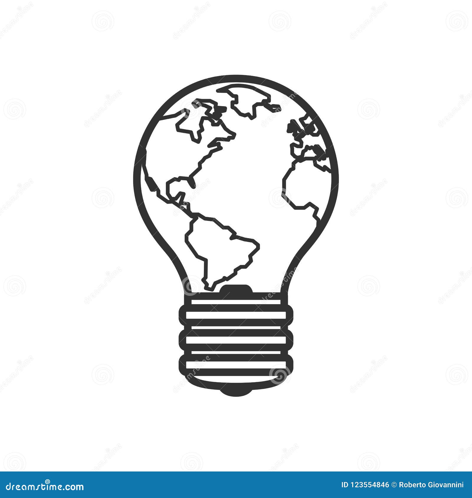 Light Bulb with Planet Earth Outline Icon Stock Vector - Illustration of environmental, modern: 123554846