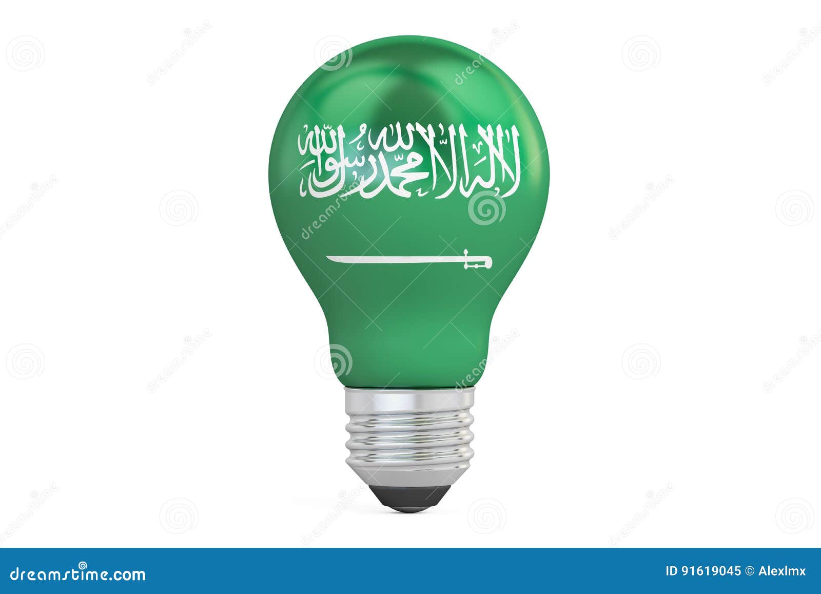 Light Bulb with Saudi Arabia Flag, 3D Rendering Stock Illustration