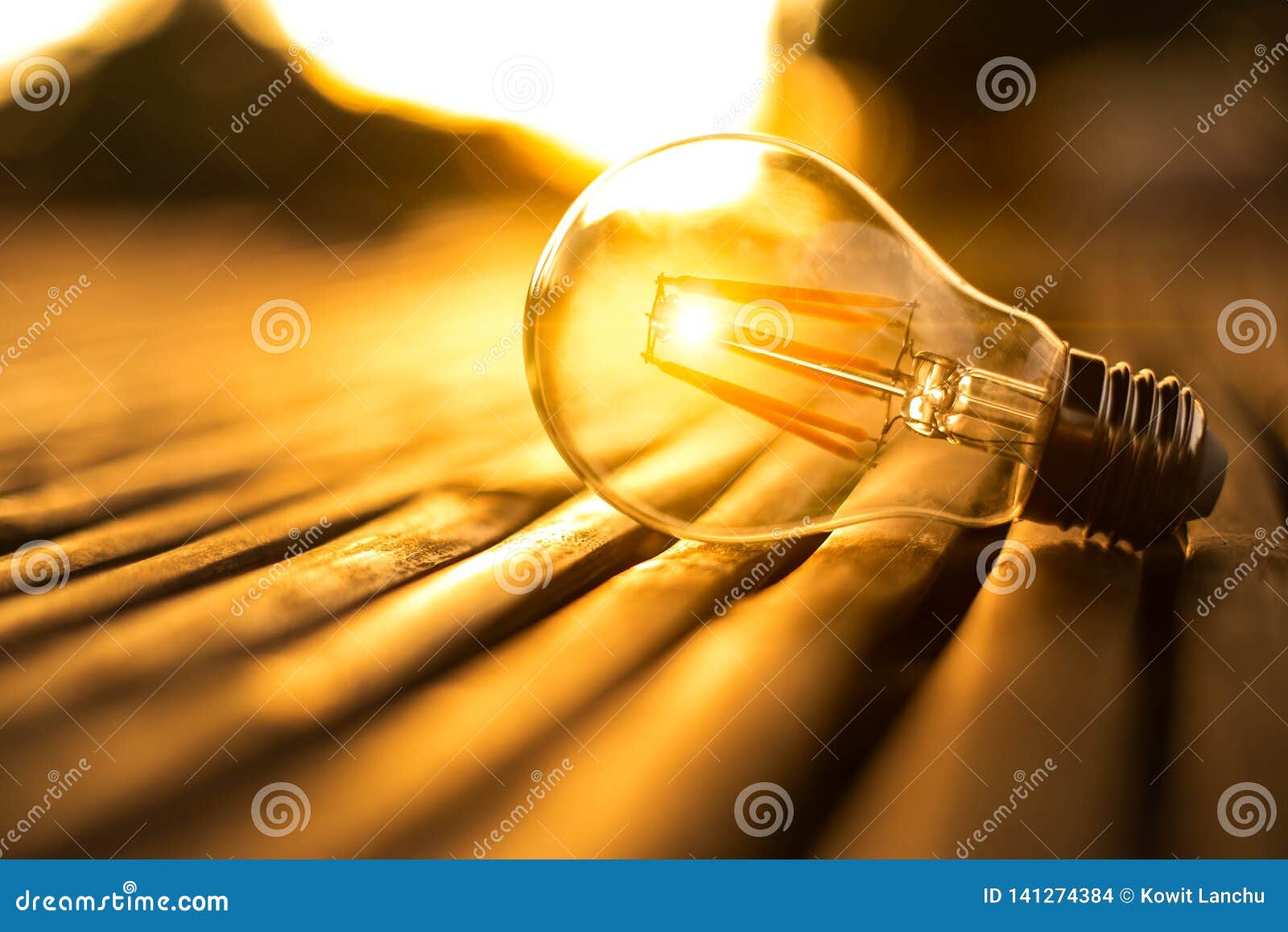 Lightbulb for Save Energy Concept. Electricity at Night Stock Photo