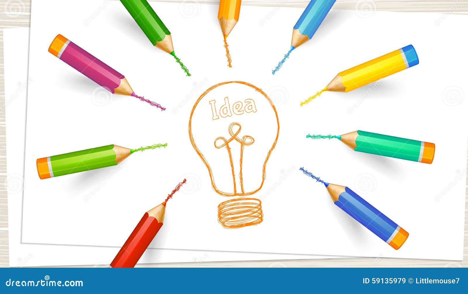 light bulb sheets of paper colored highly detailed pencils stock brainstorming sheets