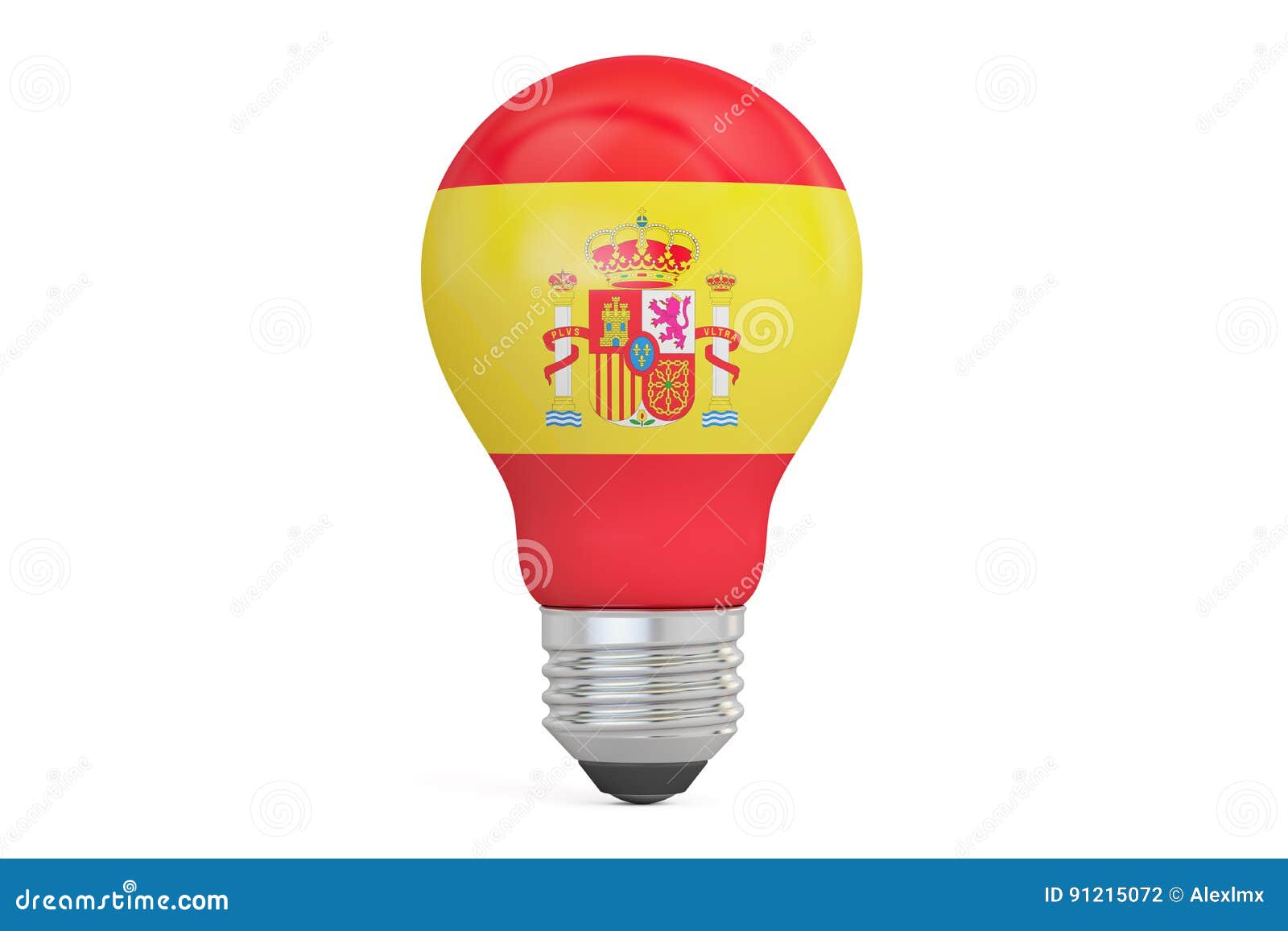 Light Bulb with Spain Flag, 3D Rendering Stock Illustration