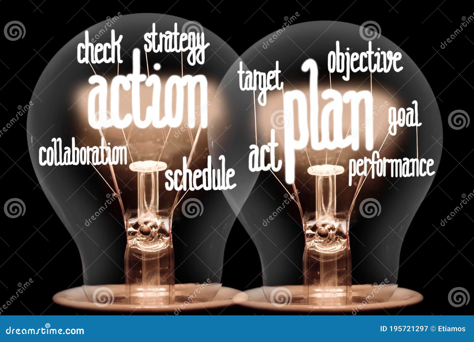 light bulbs with action plan concept